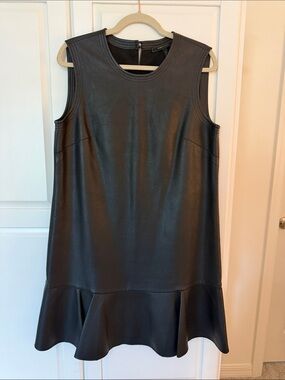 BCBGMaxaria Sleeveless Black Faux Leather Ruffle-Hem Dress